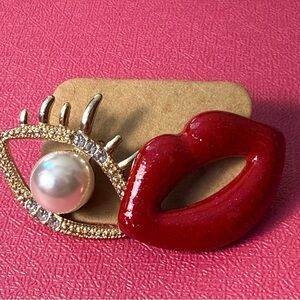 Red Lip & Pearl Eye Statement earrings - Women Jewelry